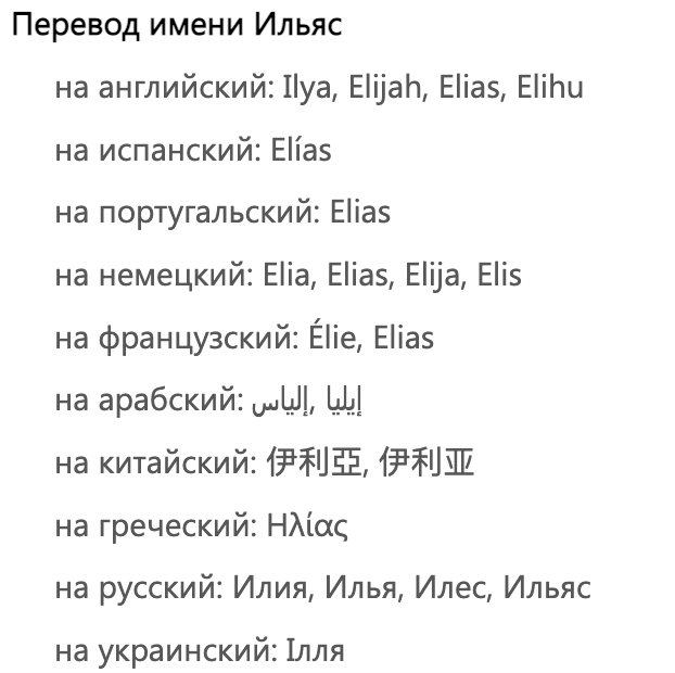 Перевод имени Элиас
